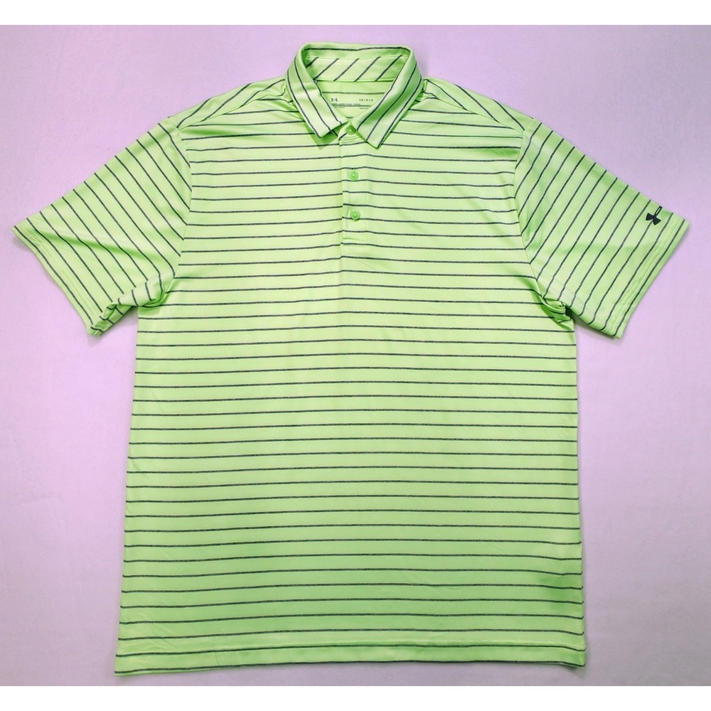 Under Armour Men Polo‎ Shirt L Neon Gray Golf Short Loose Fit Limited Use - Picture 2 of 7
